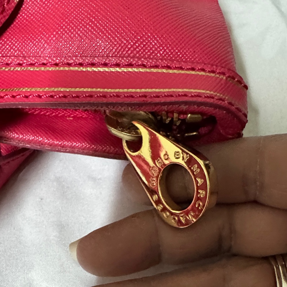 Marc by Marc Jacobs Bright Pink Saffiano Tote with Gold Plaque - Picture 7 of 11
